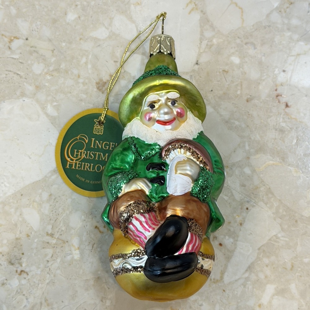 Inge Christmas Heirloom Glas Lucky Leprechaun Glass Ornament Germany
